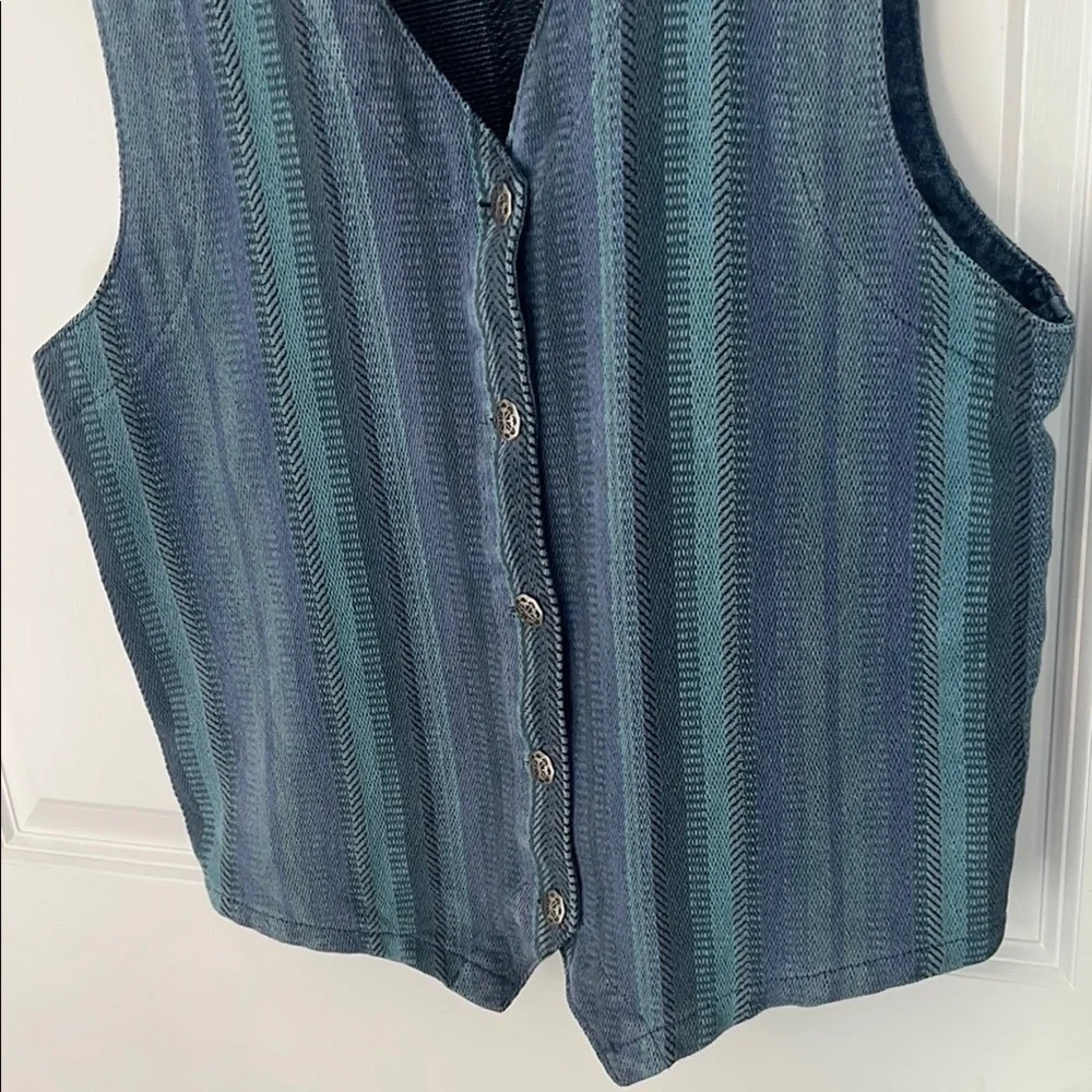 Orvis Vintage Tapestry Blue Striped  est with silver ornate buttons sz small - Picture 3 of 7